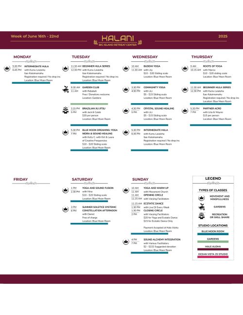 KALANI COMMUNITY ARTS PROGRAMMING CALENDAR - June 16 - 22